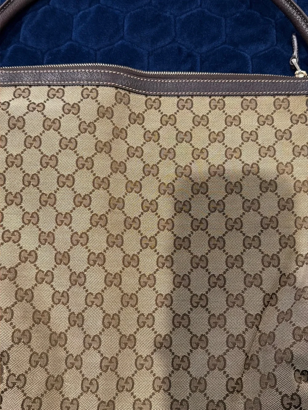Gucci Beige Monogram Canvas Shoulder Bag with Brown Trim